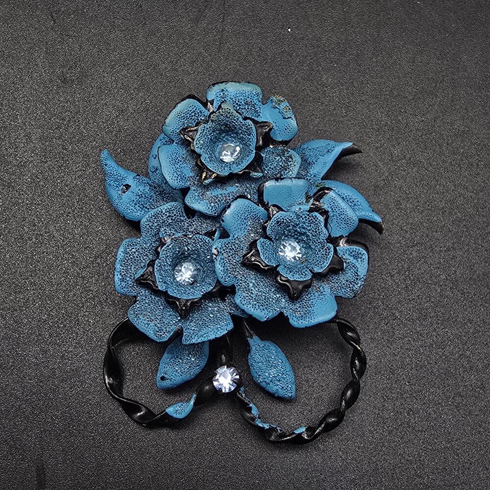 Blue Enamel Flower Brooch Made in Austria Vintage Jewelry
